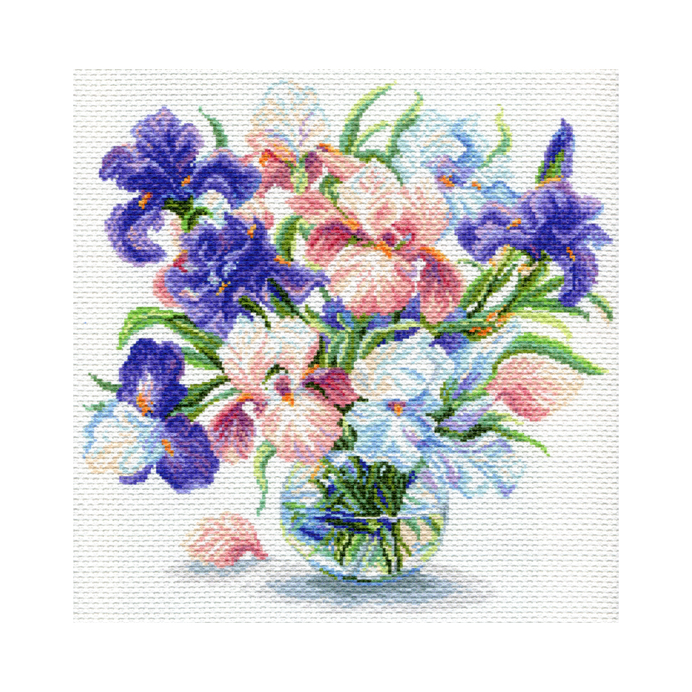 1744 Канва/ткань с рисунком Рисунок на канве 41 см х 41 см "Нежные ирисы" Матренин посад 
