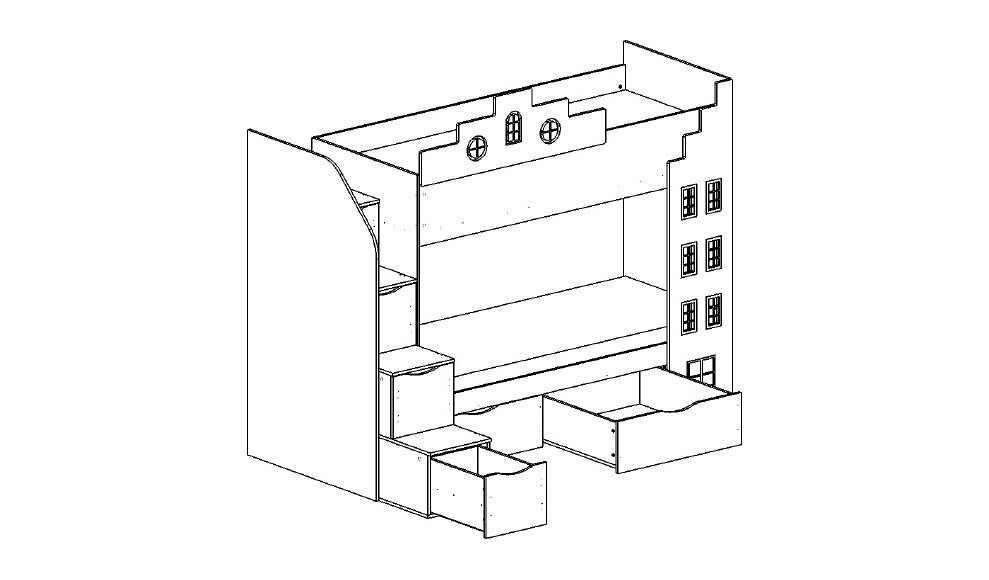 Кровать подростковая двухъярусная с 2 ящиками правая "Амстердам" МАНДАРИН АМСТЕРДАМ 179537 Разноцветный;белый;красный Santreyd  - Вид №4