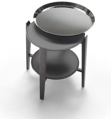 Flexform Круглый журнальный столик из орехового дерева с подносом и кожаной столешницей sun-id-1374741 - Вид №3