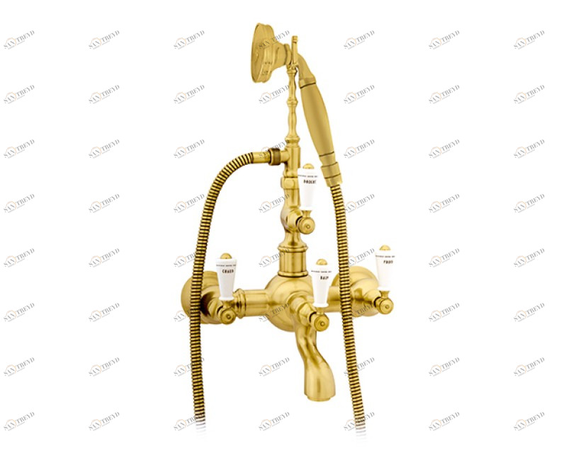 035016.M00.30 Душевой набор для ванны с фарфором Античная латунь Mestre RETRO