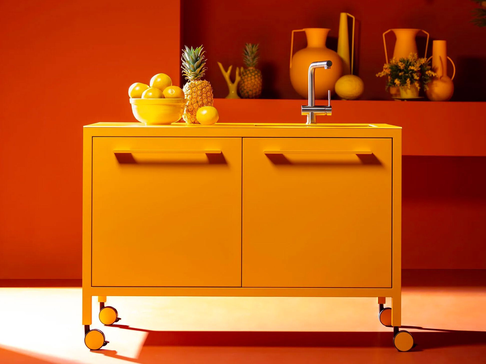 Металлическая мини-кухня с ручками и травленым стеклянным верхом Fantin рамка ARCH-00008461 - Вид №8