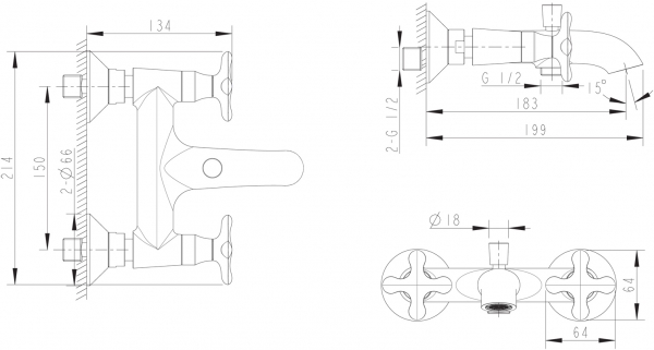 Смеситель для ванны с коротким изливом БЕЗ аксессуаров SUMMER RAIN F677111C-01 bravat - Вид №2