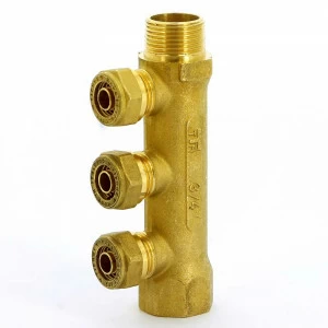Коллектор НВ 3/4" с выходами для PE-X трубы TIEMME 2 выхода 15 обжим 36мм
