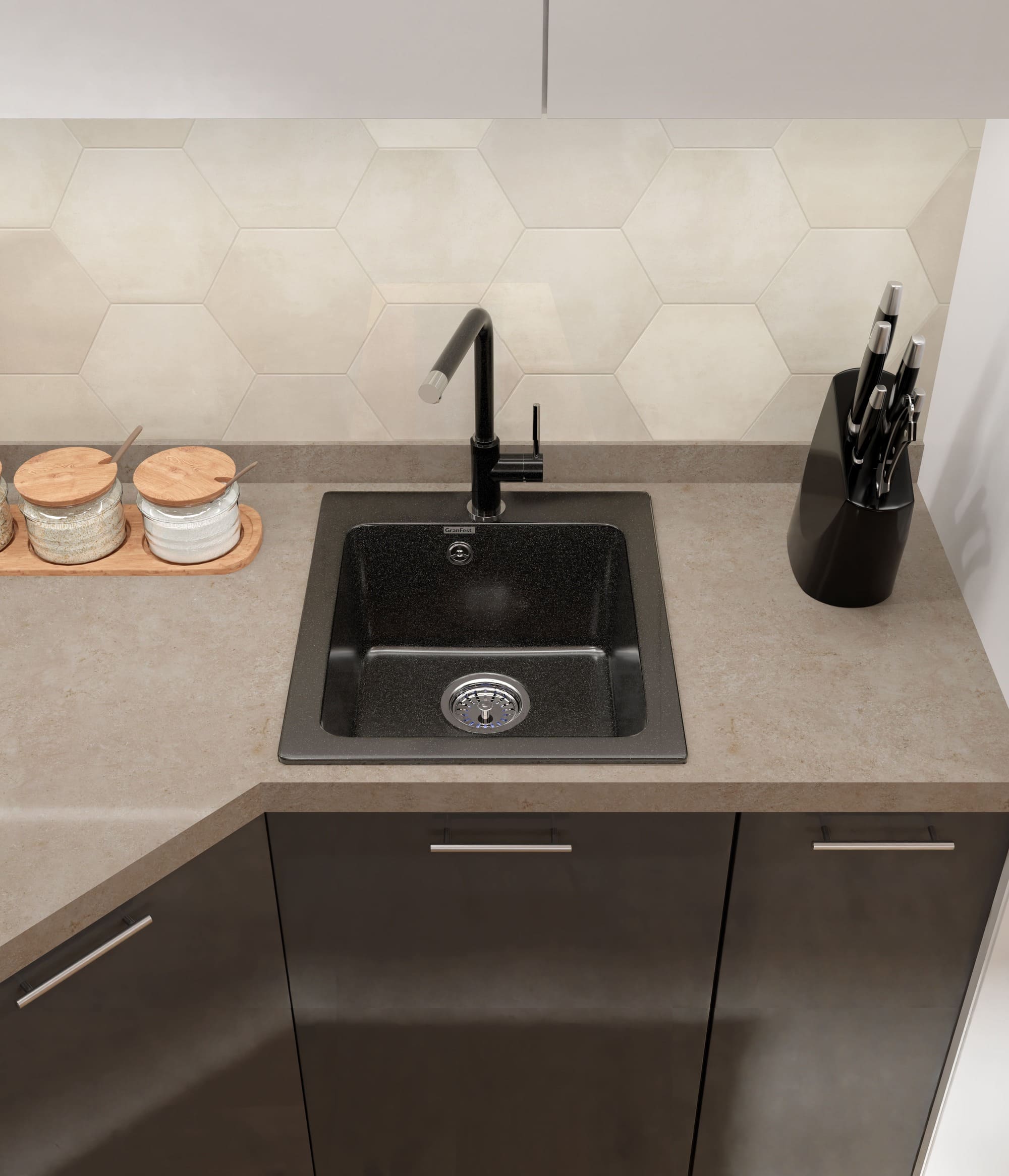 Кухонная мойка Искусственный камень PRACTIK S100 GranFest P-505-S100 - Вид №1
