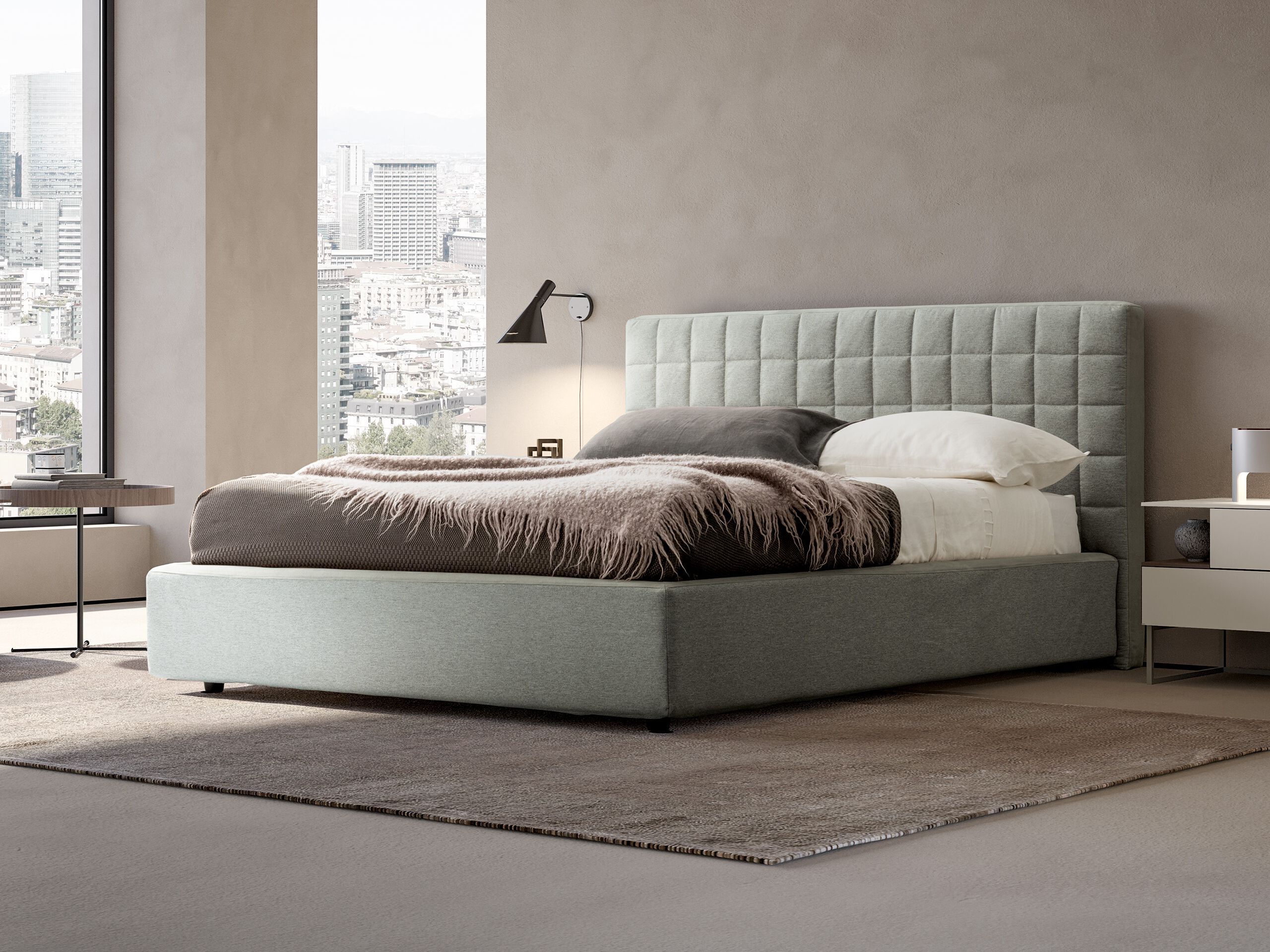 Двуспальная кровать из ткани с мягким изголовьем Adok RUBIK ARCH-00024161