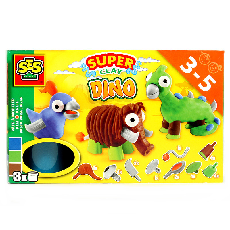 00497 _Набор пластилина Динозавры самоотвердевающий. 3 цв. SES 