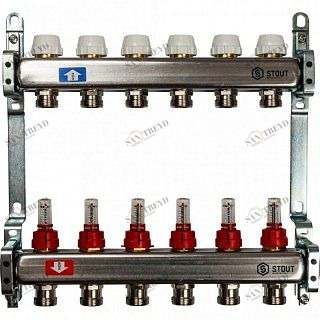 Коллектор из нержавеющей стали на 6 вых. с расходомерами STOUT SMS0917000006