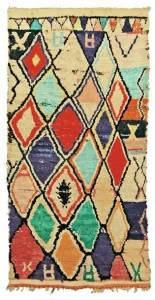 AFOLKI Длинноволосый коврик из шерсти и хлопка с геометрическими мотивами Boucherouite Taa1085be