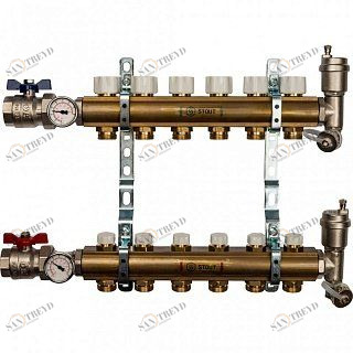 Распределительный коллектор из латуни STOUT 1" х 3/4" х 6 выходов без расходомеров SMB0468000006