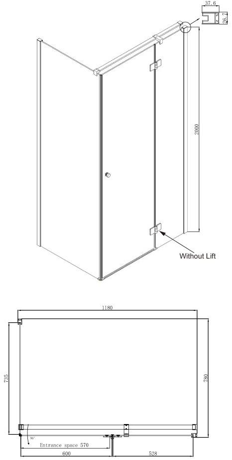 Душевое ограждение Ambassador Diamond 12011104R (1200x800x2000), 1 место - Вид №9