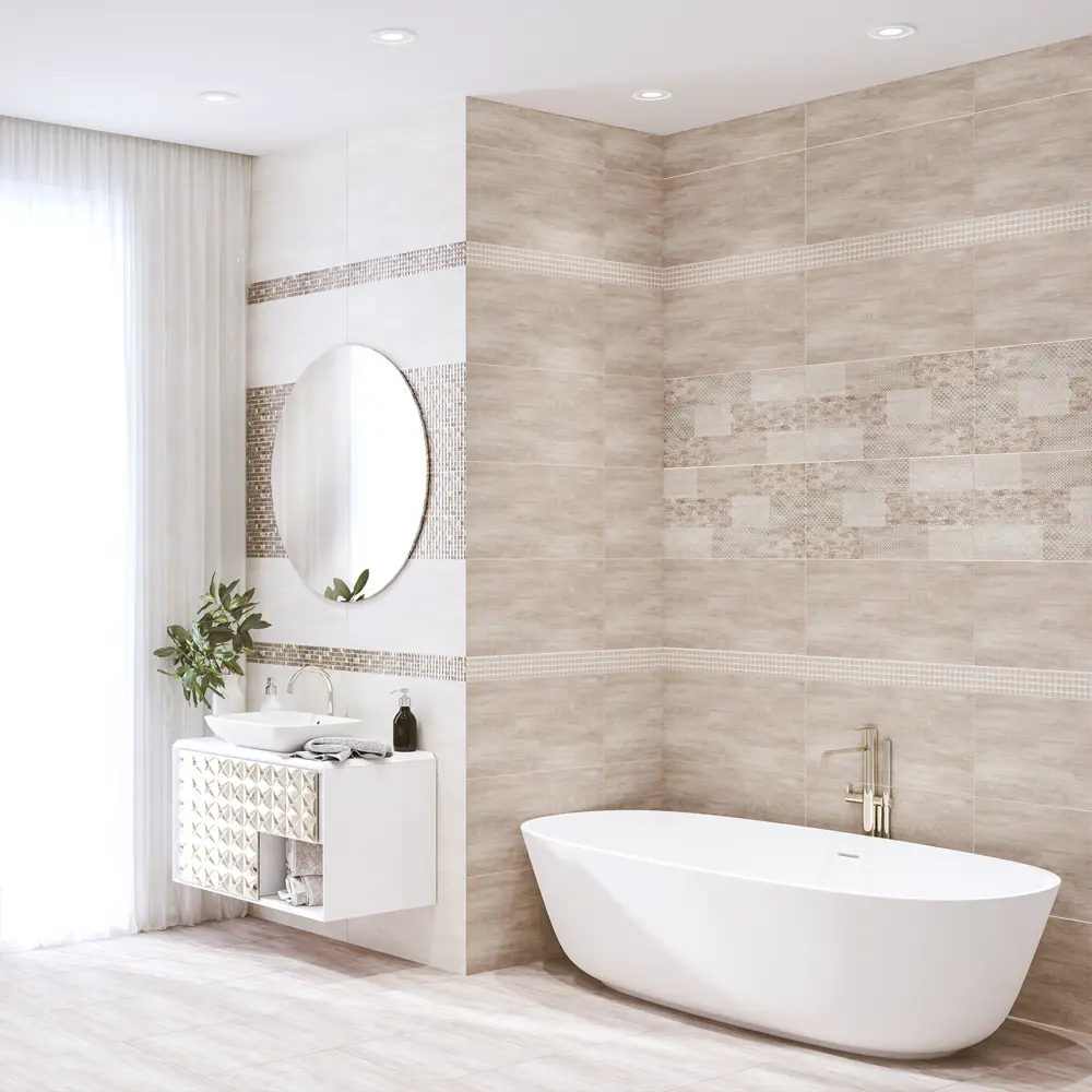 Бордюр настенный Azori Pandora Латте Geometria 7.5x63 см 0.047 м² цвет бежевый STLM-2040337 - Вид №3