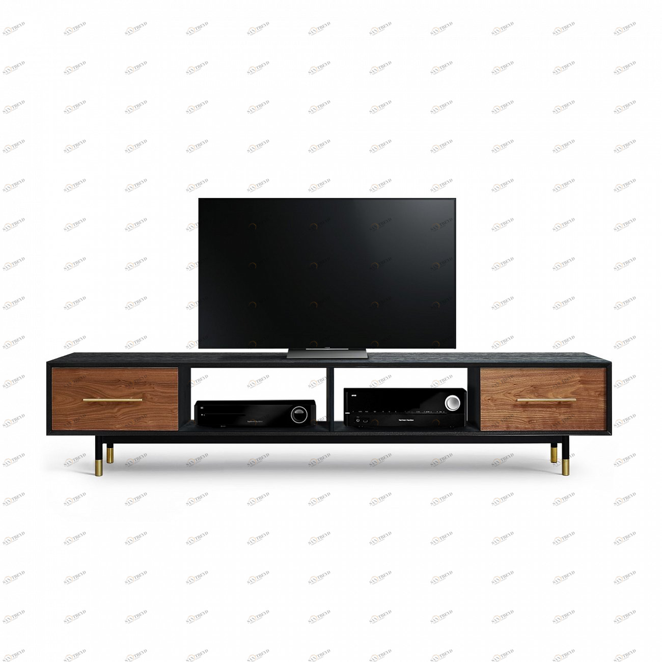 Тумба под телевизор с 2 открытыми полками американский орех Impala ACWD IMPALA 00-3981932 Коричневый;черный 