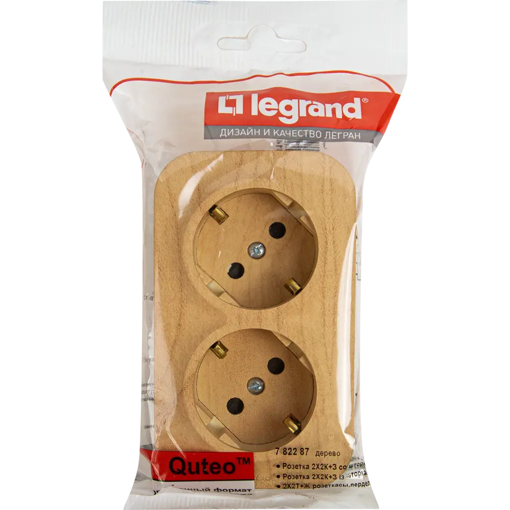 Legrand Quteo - двойная розетка накладная с защитными шторками, цвет дерево 84793450 STLM-0055194 - Вид №5