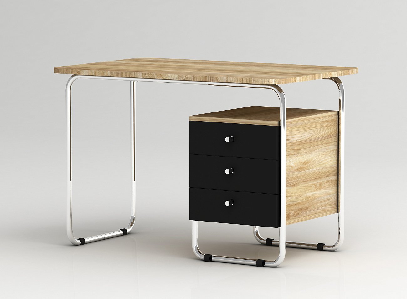 Стол рабочий письменный на металлических ножках с черной тумбой Bauhaus WOODI  00-3966076 Беленый дуб;бежевый;черный  - Вид №1