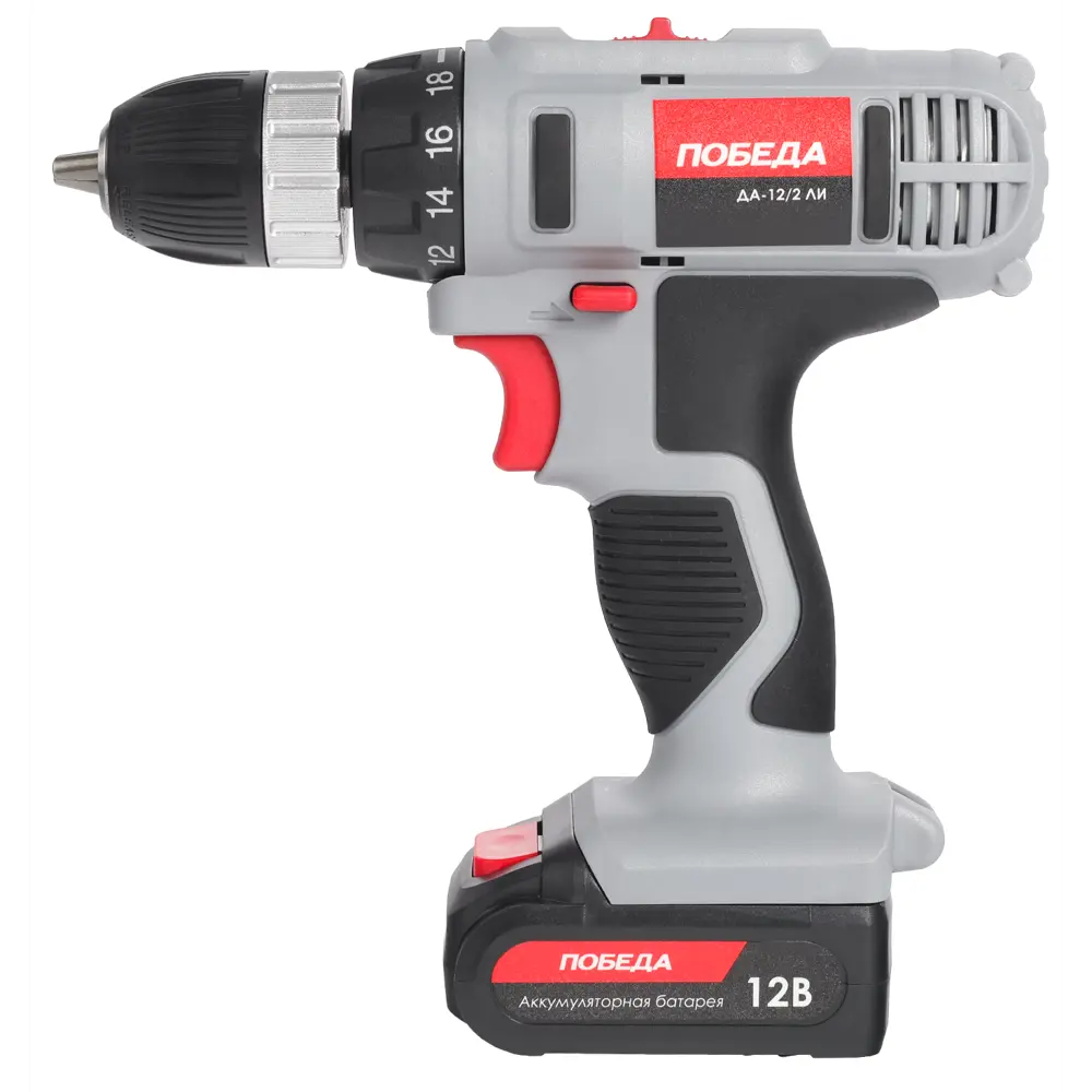 Дрель-шуруповерт аккумуляторная Победа ДА-12/2, 12 В Li-ion 2x2 Ач STLM-2186994 - Вид №1