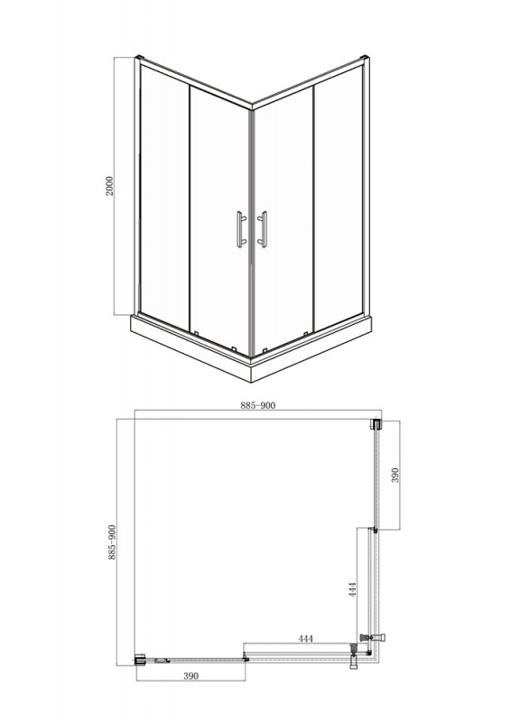 Душевое ограждение (без поддона) с двумя раздвижными дверьми STREAM BS090.2204S bravat - Вид №6