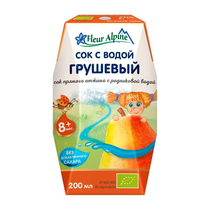 Сок детский Грушевый с 8 месяцев прямого отжима с природной родниковой водой Fleur Alpine 200 мл Santreyd 15767
