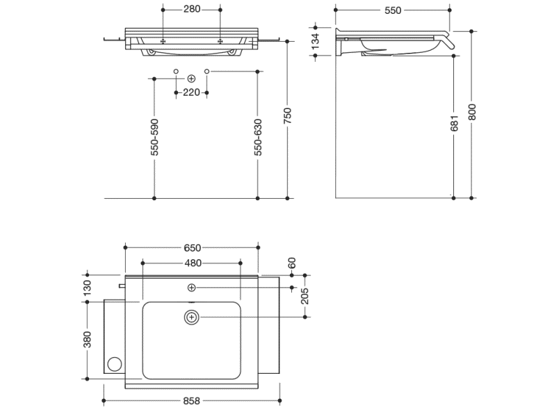 950.19.084 Комплект умывальника с 2 полками и крючками HEWI Waschtische  - Вид №1