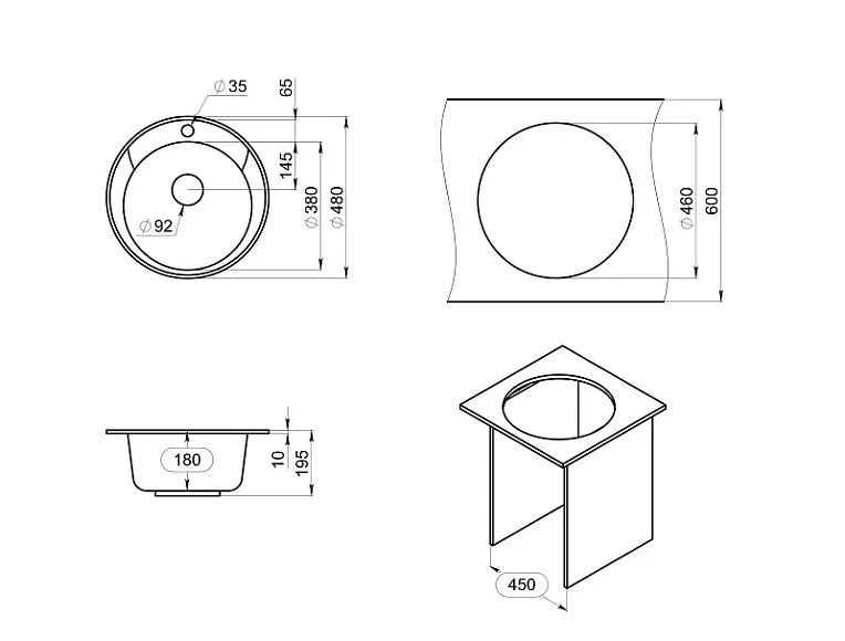4802, БЕЛЫЙ, кухонная мойка, СтандАРТ кварц GRANULA Standart 4802-ST25 - Вид №2