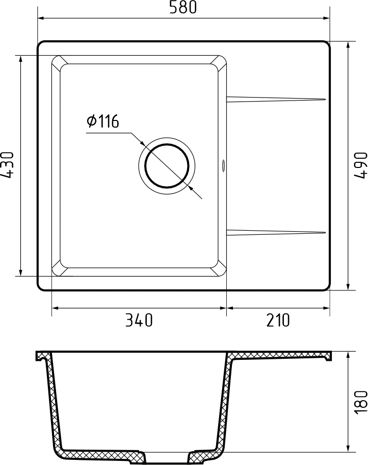 Кухонная мойка Кварц URBAN S343 GranFest 258L-S343 - Вид №1