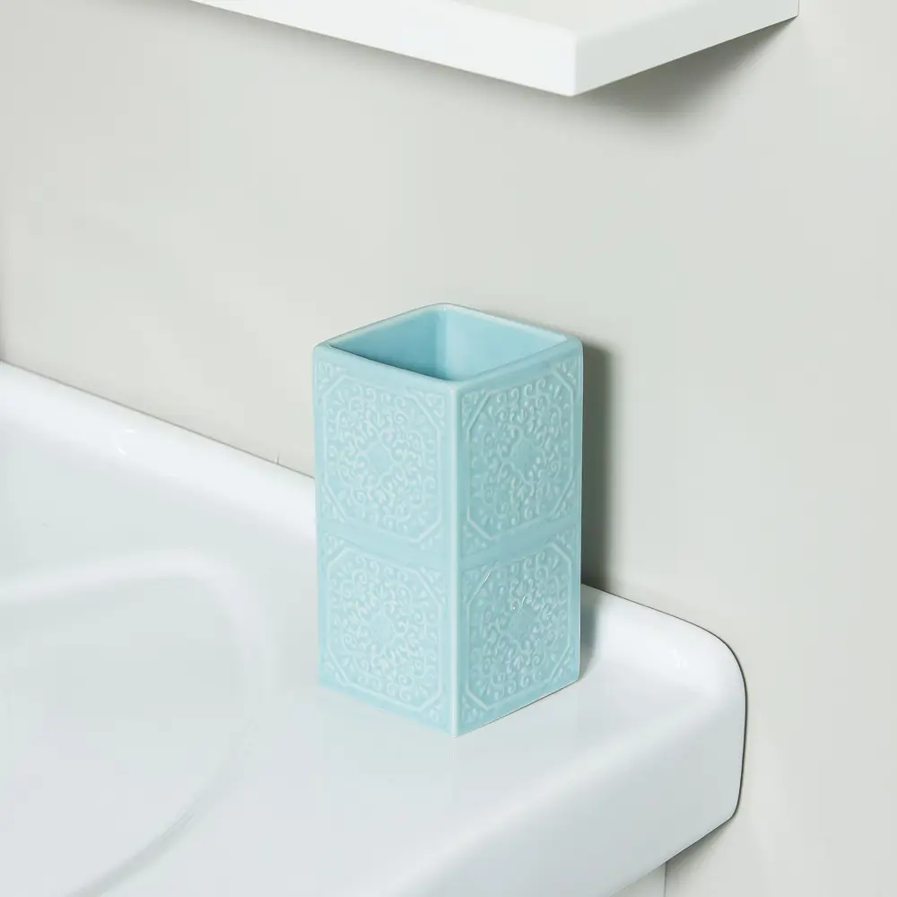 Стакан для зубных щеток Swensa Tiffany настольный керамика цвет синий STLM-2054980 - Вид №3