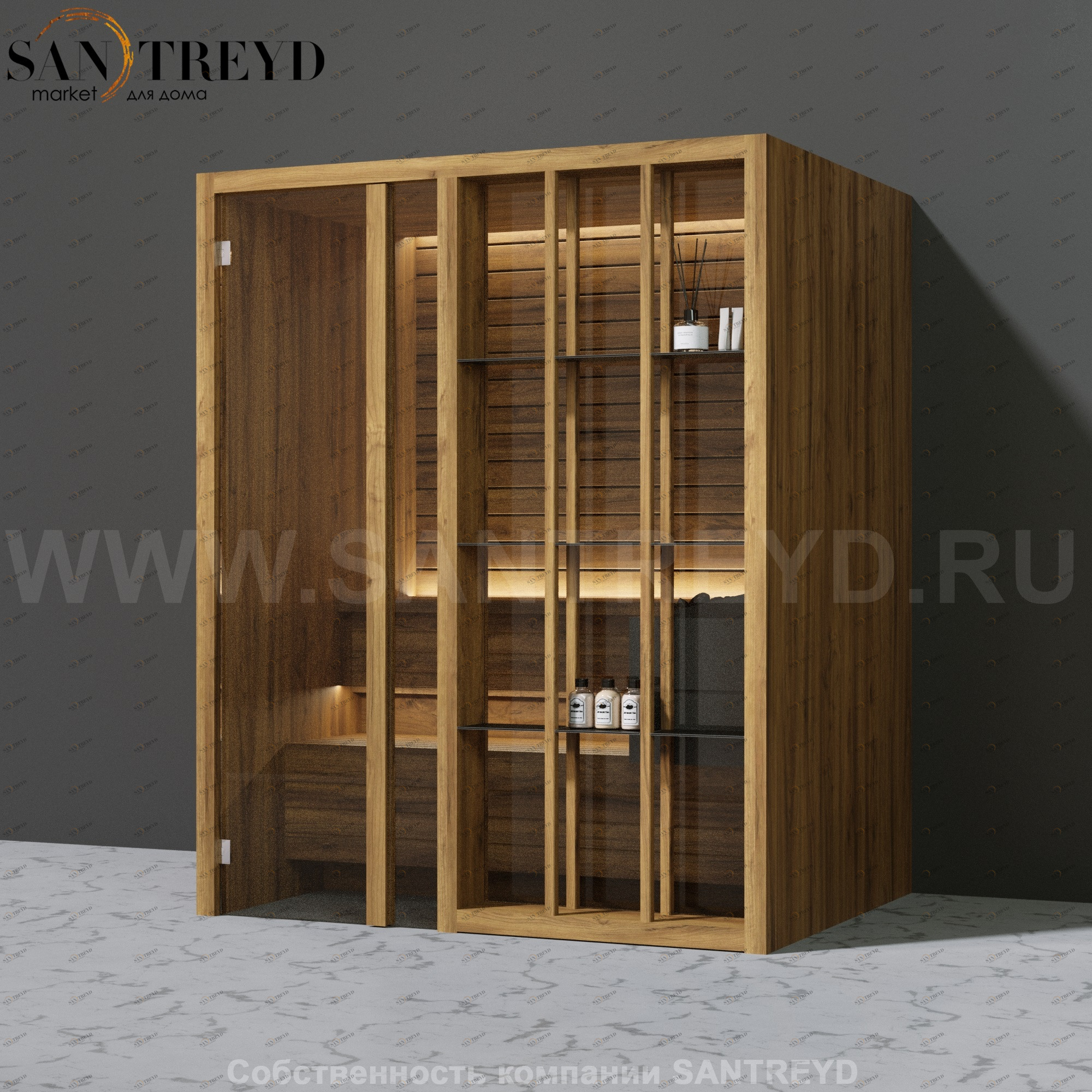 Effegibi YOKU.S45 SA.70100024 Сауна с левой дверью. Мощность: 4,5 кВт макс. Размеры: длина 174 см, ширина 132 см. Отделка: термообработанное дерево SA70100024