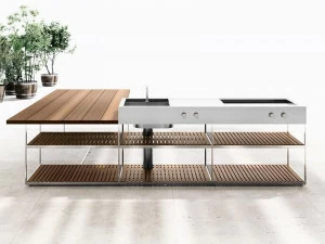 Boffi Летняя кухня из нержавеющей стали и дерева с барбекю