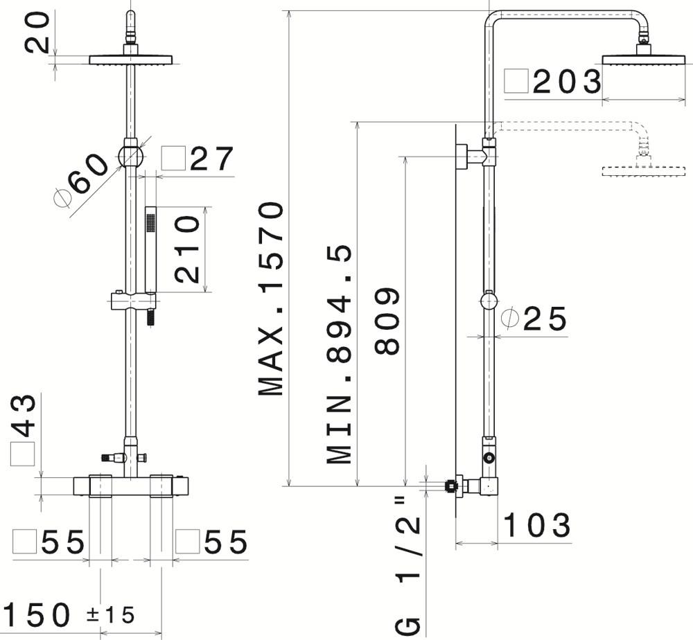 newform Термостатическая душевая стойка с ручным душем с верхним душем Colonne doccia 477 - Вид №1