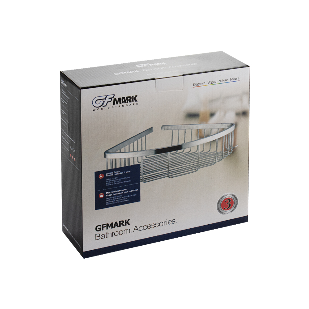 GFmark - Полочка 22 см одинарная, угловая, овальная, литая, матовая, АНТИВАНДАЛЬНАЯ, из нержавеющей стали марки SUS 304., код: 80362  - Вид №1