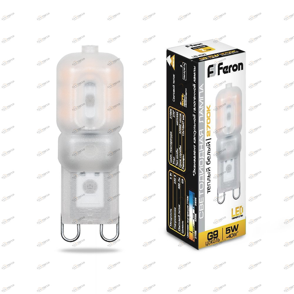 Лампа светодиодная Feron G9 5W 2700K LB-430 25636 FERON  00-3956484 Матовый 