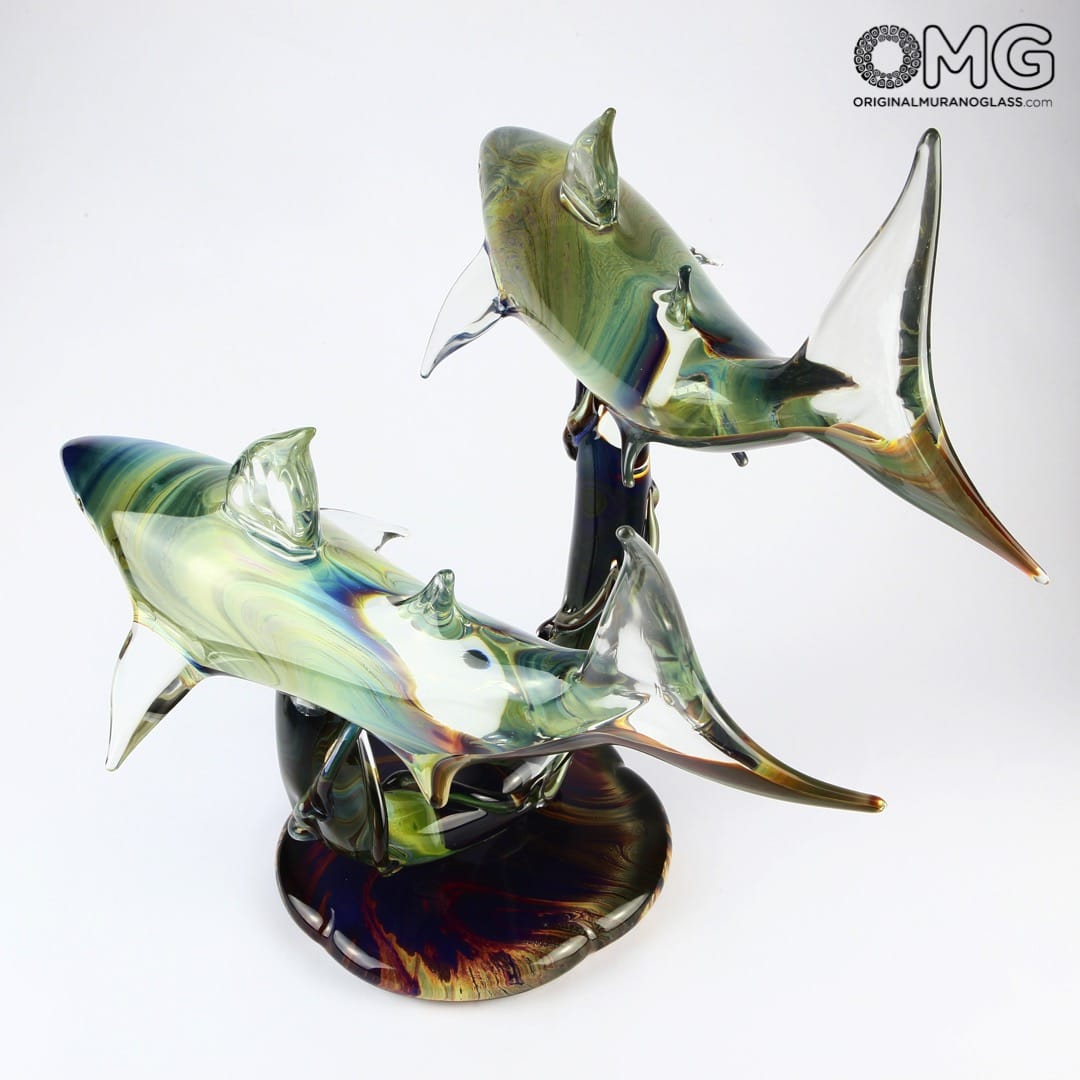 2455 ORIGINALMURANOGLASS Скульптура Акулы из халцедона -автор Andrea Tagliapietra - муранское стекло - Original Murano Glass OMG 40 см  - Вид №1