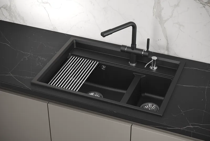 KS-7302, ШВАРЦ (чёрный металлик), кухонная мойка, кварц GRANULA 7302-ST335