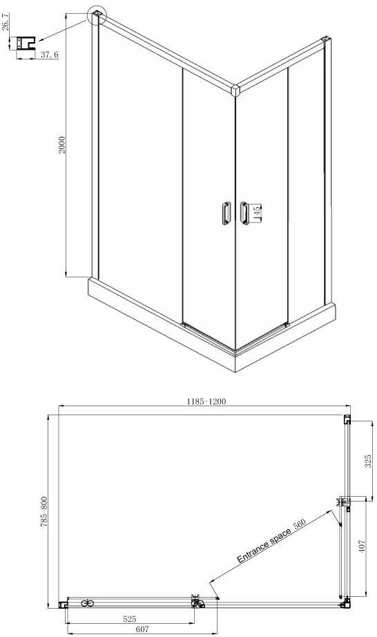 Душевое ограждение Ambassador Queen 11011205LBlack (1200x800x2000), 1 место  - Вид №8