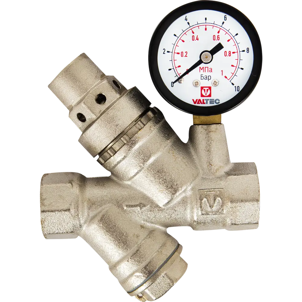 Редуктор давления Valtec с манометром 1/2", никелированная латунь VT.082.N.04 STLM-2085653 - Вид №1