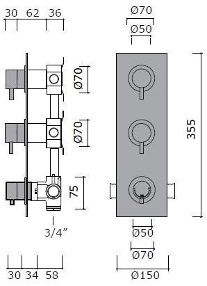 MINA Смеситель для душа на 3 отверстия из нержавеющей стали с матовой отделкой с пластиной Stiriana sun-id-1346781 - Вид №1