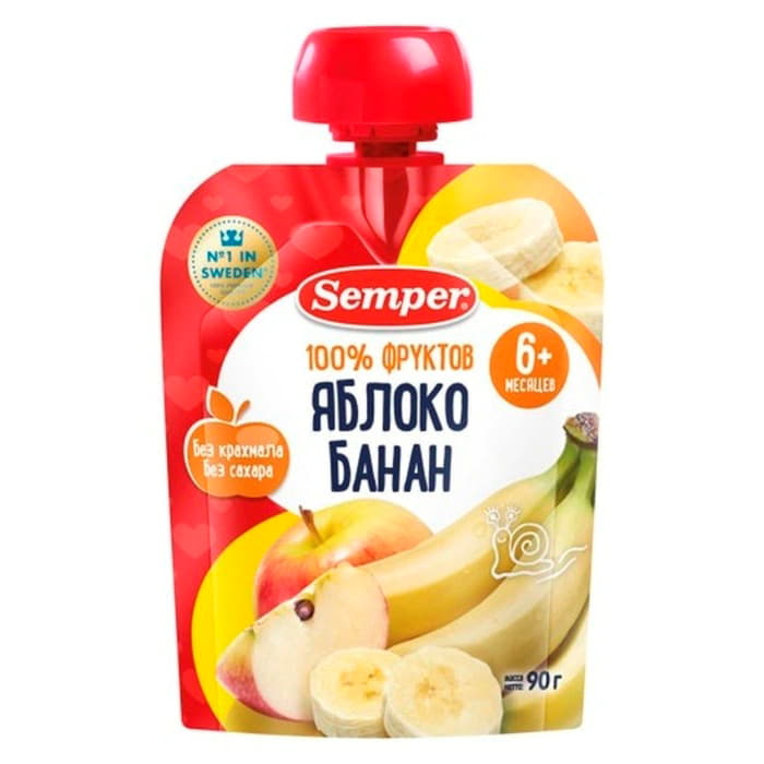 Пюре яблоко и банан с 6 месяцев Semper 90 г Santreyd 15724