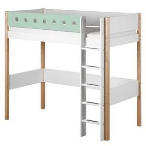 Кровать Flexa White высокая с прямой лестницей, 200 см, мятная лакированная