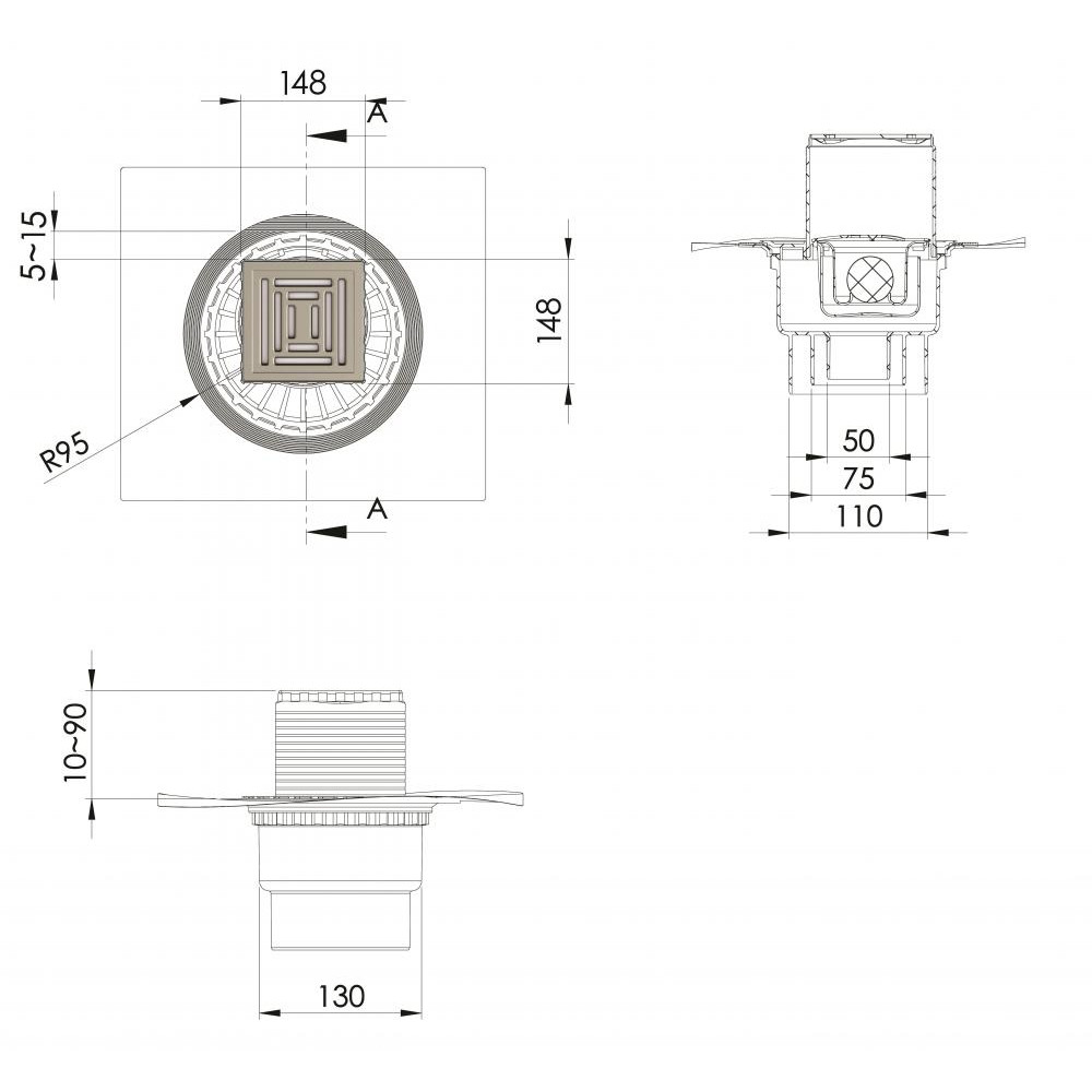 090472 Трап водосток ZENTRUM Uno 150х150  Berges NOVUM  - Вид №4