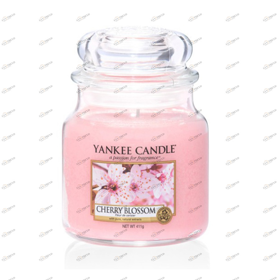 Свеча средняя в стеклянной банке "Цветущая вишня" Cherry Blossom 411 гр 65-90 часов YANKEE CANDLE ВИШНЯ 268025 Розовый 