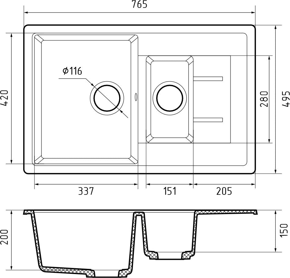 Кухонная мойка Искусственный камень QUADRO S294 GranFest Q-775KL-S294 - Вид №1