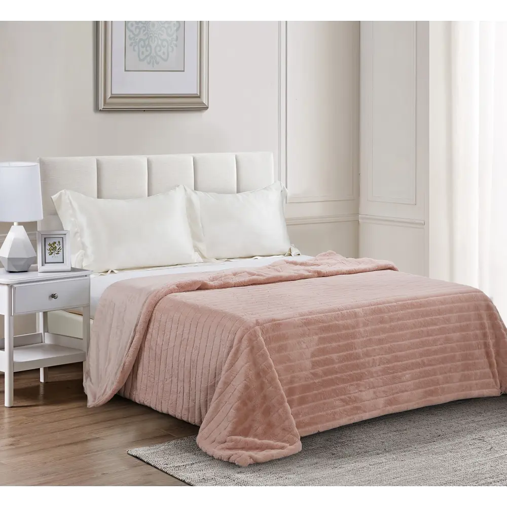 Плед Retro-Refreshed 200x220 см искусственный мех цвет пудровый Santreyd STLM-2150589 - Вид №4