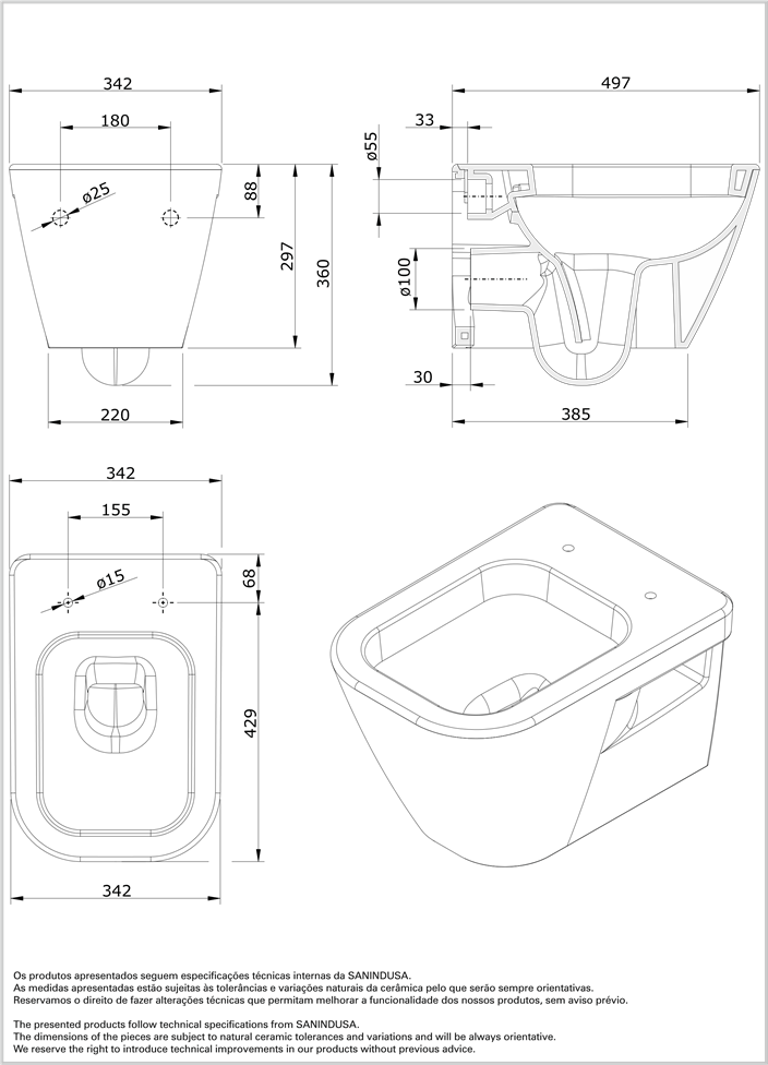 134032004 Подвесной унитаз настенный Белый Sanindusa Look Португалия - Вид №1