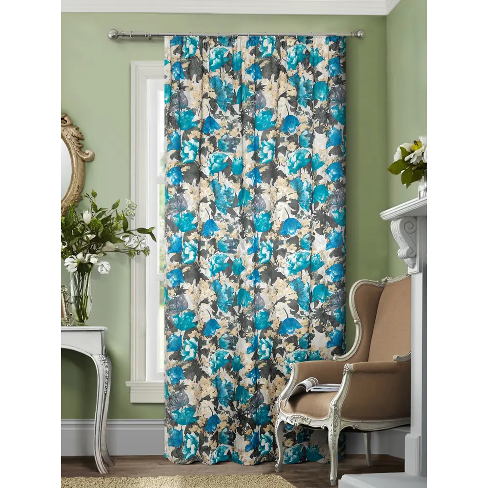 Штора на ленте «Синий цветок», 140х260 см, цветы, цвет мультиколор ТОРГОВЫЙ ДОМ ТЕКСТИЛЬ STLM-2018959 - Вид №7