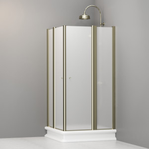 9148S1 Душевая кабинаDX/SX с двумя распашными дверьми и неподвижными элементами для душевого поддона квадрат 100x100, цвет Золотистый Kerasan RETRO Италия