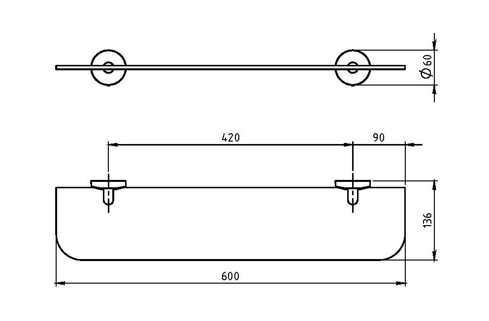 Полка стеклянная Novaservis Metalia 1 6152.0 хром 61520 - Вид №1