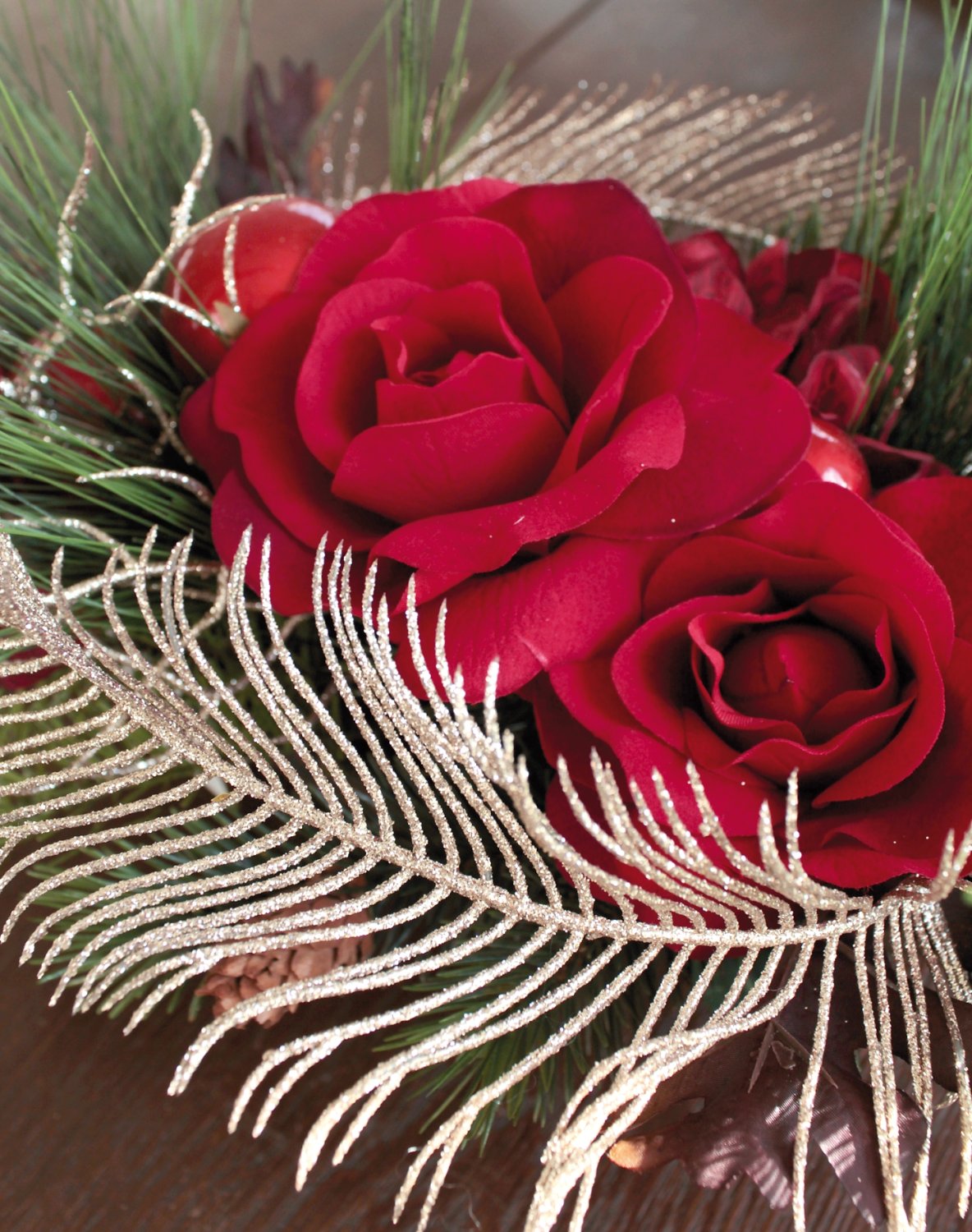 1483 444 a3 Искусственные розы-гортензия-композиция, в вазе, 28 см, красные H-andreas  - Вид №5