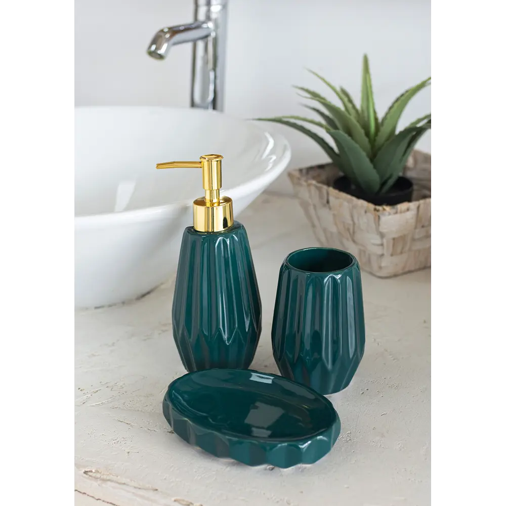 Стакан для зубныx щеток Emerald керамика изумрудный PROFFI HOME STLM-2037537 - Вид №3