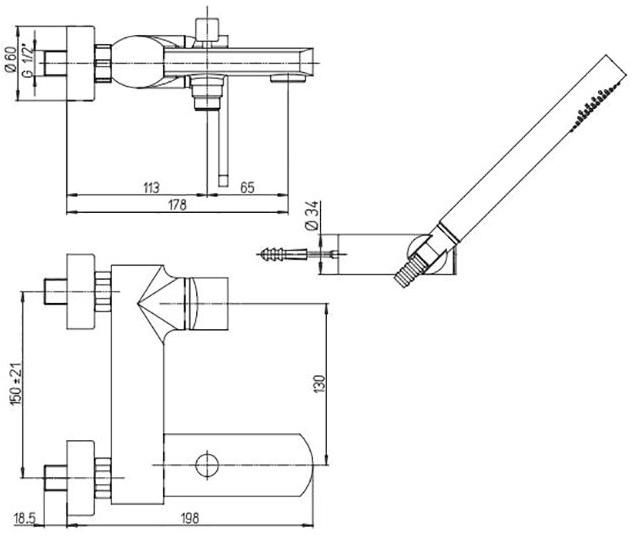 Paini Ovo 86CR1052SKM смеситель для ванны с аксессуаром - Вид №2