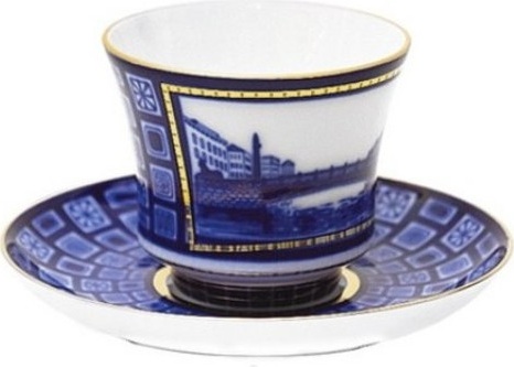 1049134 Императорский фарфоровый завод Чашка чайная с блюдцем "Египетский мост" "Банкетная" Фарфор твердый 
