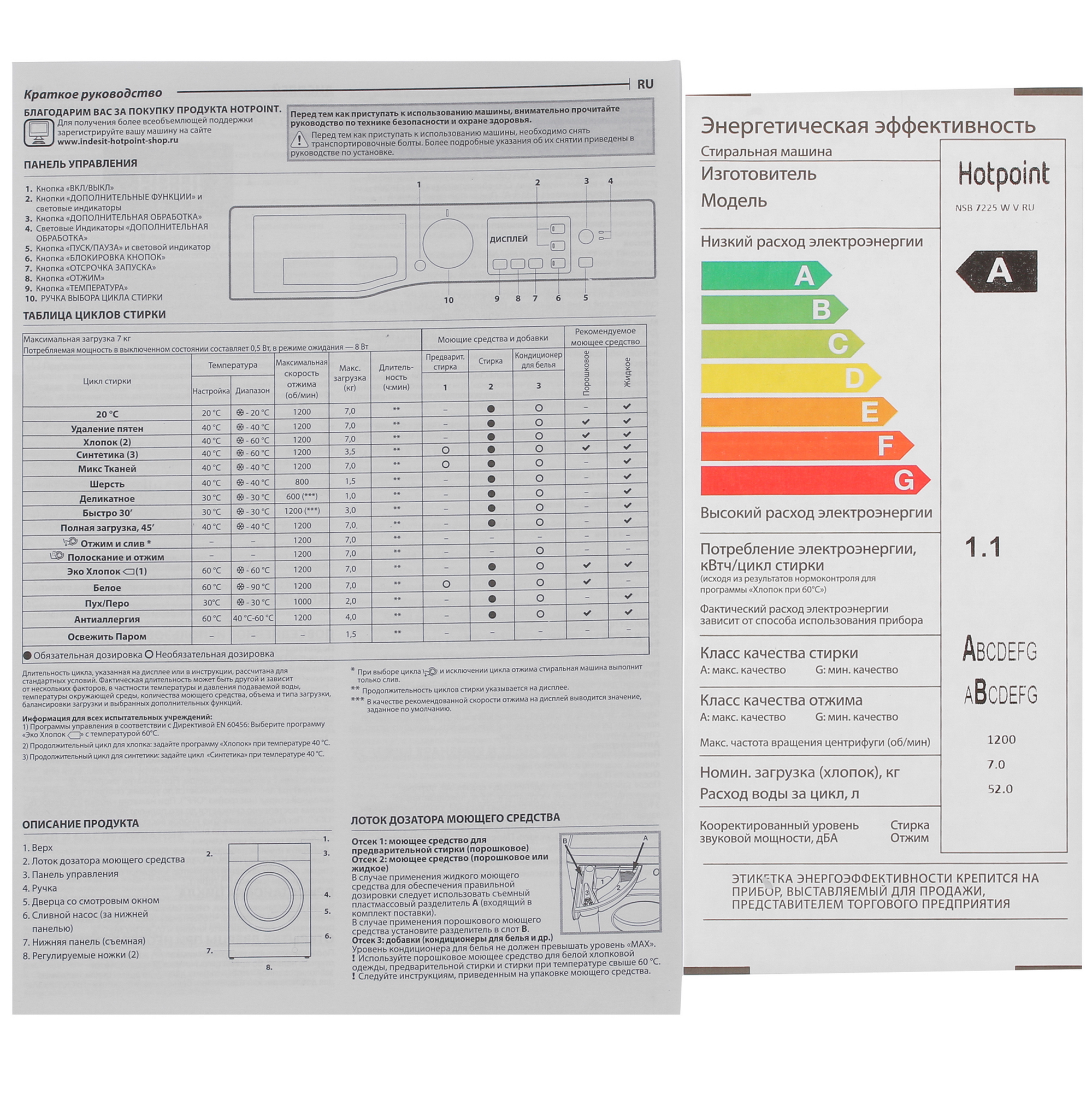 9960647 Стиральная машина Hotpoint NSB 7225 W V RU белый STDN-0007695 - Вид №10